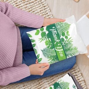 10 pcs Green Leaf Poly Mailers Shipping Bags with Handle 10x13 Inch